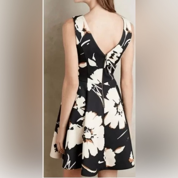 Anthropologie Maeve Amory Black Ivory Floral Fit & Flare Dress Size 4 Classic - Picture 2 of 14